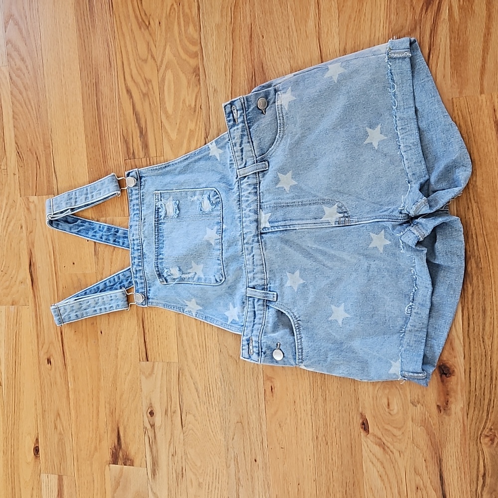 Kittenish Light Blue Star Print Denim Overalls